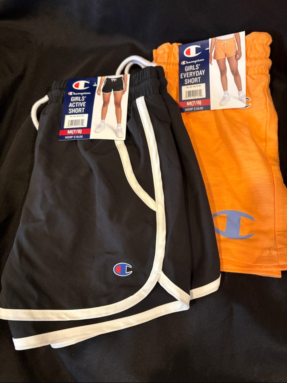 Champion Kids' Active Shorts - Black with White Trim & Orange